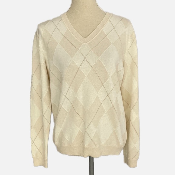 Lafayette 148 New York Sweaters - Lafayette 148 Cashmere Sweater With Metallic Cloud Multi Medium V Neck Neutral